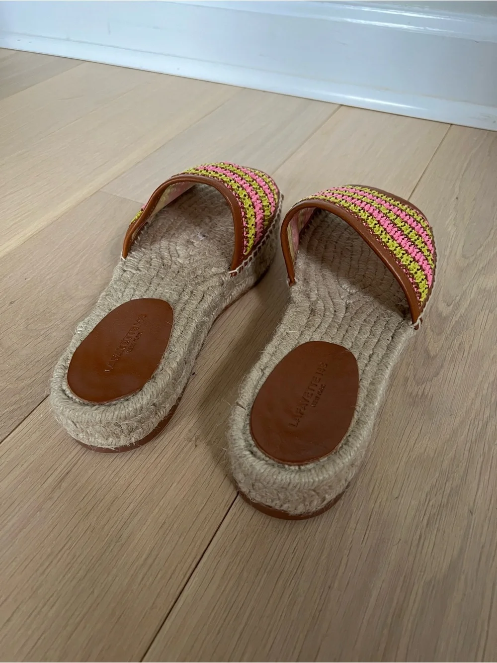 Lafayette 148 Woven Pink & Lime Slide Sandals